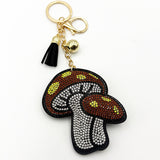 Diamond-studded mushroom keychain - european & american style tassel metal charm - bag accessory - cross-border hot seller