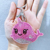 Korean velvet hotfix rhinestone pink whale keychain - cute marine animal, healing style, bag charm, cross-border hot seller