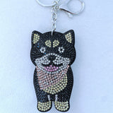 Black shiba inu keychain - korean velvet hotfix rhinestone pet accessory - japanese minimalist style - handbag charm