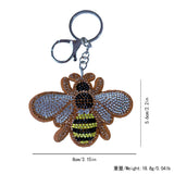 Cute korean velvet rhinestone bee car keychain leather hotfix insect pendant car bag charm accessory