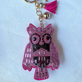 Cross-border creative korean velvet leather hot diamond owl keychain diamond-encrusted tassel car pendant bag box pendant