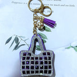 Purple-red korean velvet rhinestone bag charm keychain - minimalist bag accessory, car key ring