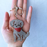 Korean velvet puppy hotfix rhinestone keychain - cute pet design bag charm - animal theme bag accessory - cross-border