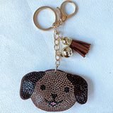 New korean style cartoon keychain, two-tone dog hotfix rhinestone keychain, leather aliexpress fashion bag charm