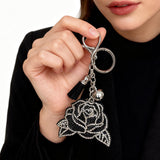 New fashion diamond-studded rose keychain bag charm car accessory tassel metal ornament