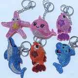 Korean velvet hotfix rhinestone ocean series keychain - dolphin, whale, starfish, goldfish bag charm - cute animal accessories