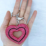 Cut out leather diamond-encrusted heart keychain korean velvet hot diamond luggage pendant waist chain decoration