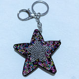 Korean velvet rainbow star keychain - rainbow hotfix rhinestone, candy color bag charm