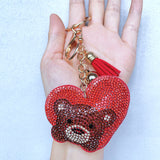 New sweet bear hug heart keychain - korean velvet rhinestone hugging bear - couple/bff gift bag charm