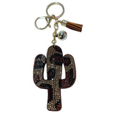 Creative cactus leather keychain - stylish korean velvet diamond-studded ultra-lightweight and wear-resistant bag charm for men and women - wholesale