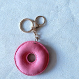 Korean velvet donut hotfix rhinestone keychain - dessert-shaped bag charm - cute girly accessory