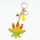 Diamond-studded leaf keychain - trendy bag charm with tassel, creative metal accessory, cross-border hot seller