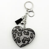Diamond-studded leopard print heart keychain - european & american style tassel metal charm - bag accessory - tk cross-border hot seller