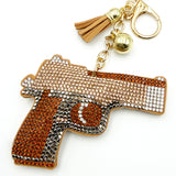 Diamond-studded pistol keychain - european & american style tassel metal charm - bag accessory - cross-border hot seller