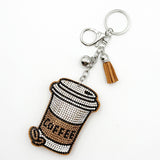 Diamond-studded coffee cup keychain - european & american style tassel metal charm - bag accessory - cross-border hot seller