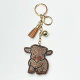 Diamond-studded highland cow keychain tassel charm - cute cartoon bag accessory, trendy gift for her