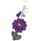New arrival diamond-encrusted purple daisy flower keychain tassel metal bag pendant cross-border hot-selling model