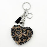 Diamond-studded leopard print heart keychain - european & american style tassel metal charm - bag accessory - tk cross-border hot seller