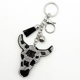Diamond-studded bull head keychain - european & american style tassel metal charm - bag accessory - cross-border hot seller