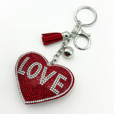 Diamond-studded "love" keychain - european & american style tassel metal charm - bag accessory - cross-border hot seller