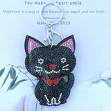 Black cat keychain korean velvet hot diamond pendant cute pet night shadow theme easiest for match luggage tag