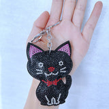 Black cat keychain korean velvet hot diamond pendant cute pet night shadow theme easiest for match luggage tag