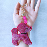 Cartoon pink rose red teddy hotfix rhinestone keychain - women's fashion versatile bag accessory pendant - rhinestone keyring