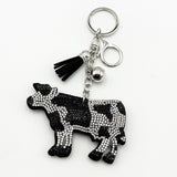 Diamond-studded cow keychain - european & american style tassel metal charm - bag accessory - cross-border hot seller