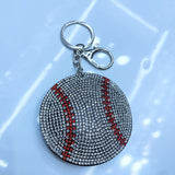 Sports-themed korean velvet hotfix rhinestone ball keychain - basketball, football, volleyball, baseball bag charm