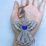 Korean velvet rhinestone angel heart keychain - bestie & couple guardian bag charm - car blessing interior accessory