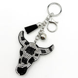Diamond-studded bull head keychain - european & american style tassel metal charm - bag accessory - cross-border hot seller