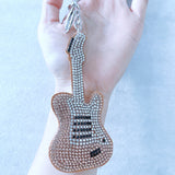 Korean velvet hotfix rhinestone guitar keychain - music lover's accessories, band-themed bag charm, backpack accessory
