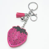Rhinestone strawberry keychain tassel charm - cute girl's bag accessory, diamond-studded fashion pendant