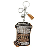 Diamond-studded coffee cup keychain - european & american style tassel metal charm - bag accessory - cross-border hot seller