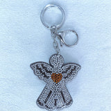 Korean velvet rhinestone angel heart keychain - bestie & couple guardian bag charm - car blessing interior accessory