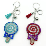 Diamond-studded lollipop keychain - european & american style tassel metal charm - bag accessory - cross-border hot seller