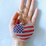 American flag heart star keychain korean velvet rhinestone soft bag charm car wallet zipper accessory