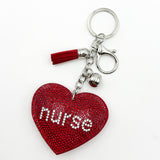 Diamond-studded heart nurse keychain - european & american style tassel metal charm - bag accessory - cross-border hot seller