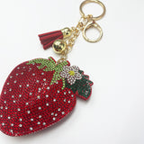 New arrival diamond-encrusted strawberry keychain tassel metal pendant bag creative accessories cross-border hot-selling model