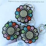 Cross-border hot style colorful sunflower keychain korean velvet rainbow hot diamond backpack accessories cool chain decoration