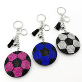 Diamond-studded football keychain - european & american style tassel metal charm - bag accessory - cross-border hot seller