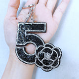 Korean & japanese trendy camellia number 5 keychain - korean velvet double element bag chain accessory