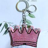 Pink crown hotfix rhinestone keychain, korean velvet diamond pendant, ultra-light girly heart bag charm, fashion gift