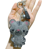 Creative cartoon cat tiger animal cat series cross-border hot-selling korean velvet hotfix rhinestone bag accessories tassel charm