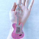 Korean velvet hotfix rhinestone guitar keychain - music lover's accessories, band-themed bag charm, backpack accessory