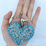 Lake blue gemstone heart keychain - korean velvet inlaid with rhinestones - luxury & high-end bag accessory