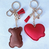New sweet bear hug heart keychain - korean velvet rhinestone hugging bear - couple/bff gift bag charm
