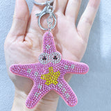 Korean velvet hotfix rhinestone ocean series keychain - dolphin, whale, starfish, goldfish bag charm - cute animal accessories