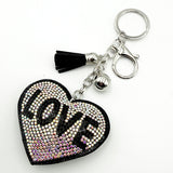 Diamond-studded "love" keychain - european & american style tassel metal charm - bag accessory - cross-border hot seller