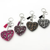 Diamond-studded leopard print heart keychain - european & american style tassel metal charm - bag accessory - tk cross-border hot seller